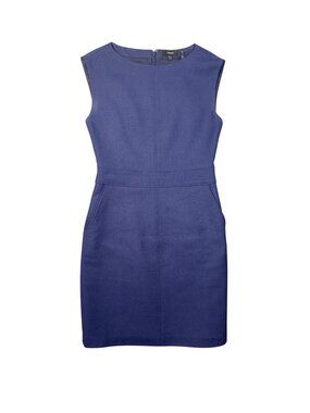 Theory Front Split Classic Sheath Dress Business Navy Blue Wool Blend Size 4